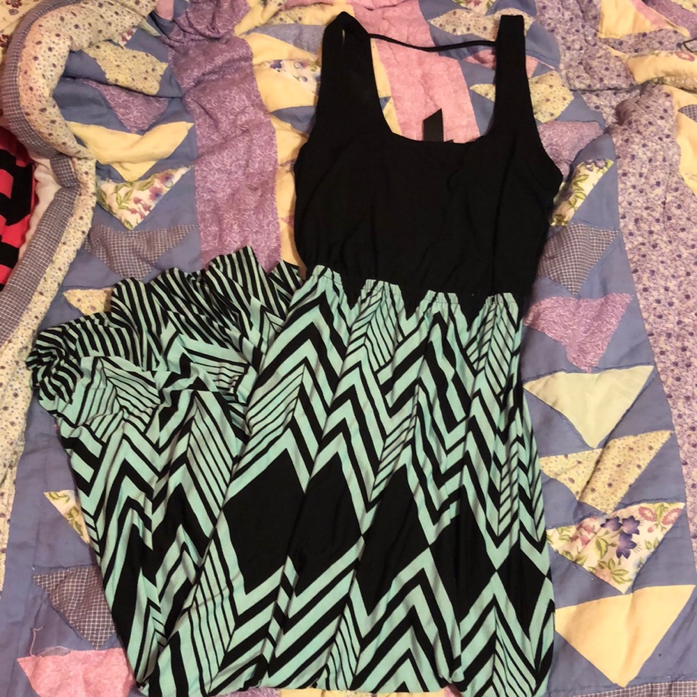 Teal and Black Chevron patterned Maxi Dress
